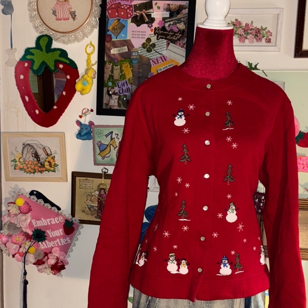 Classic Elements Red Snowman Cardigan